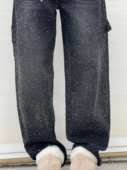Thessa - Glanzende wide-leg damesjeans met relaxte fit