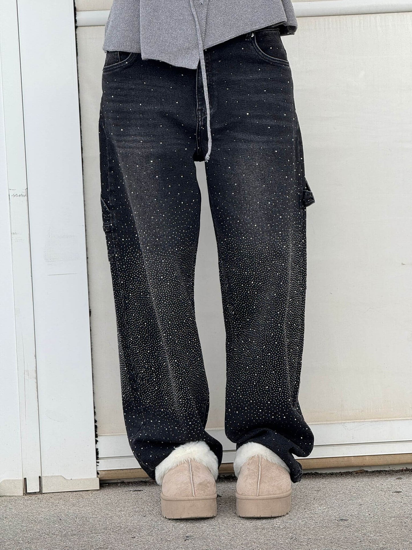 Thessa - Glanzende wide-leg damesjeans met relaxte fit