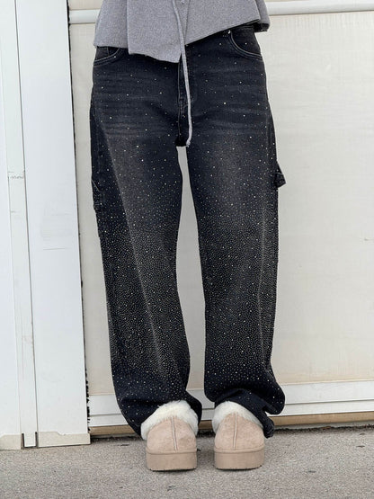 Thessa - Glanzende wide-leg damesjeans met relaxte fit