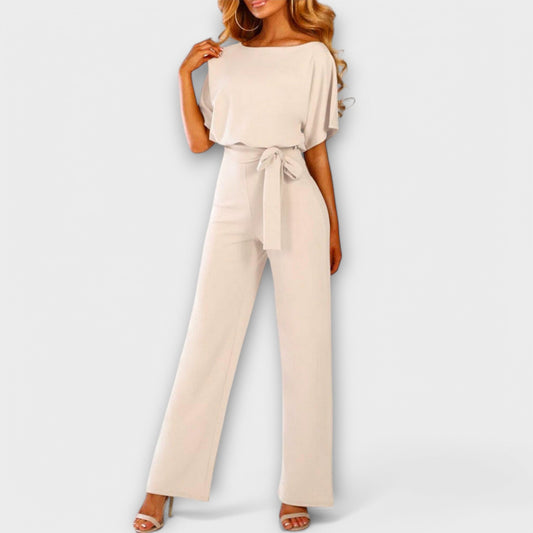 Raluca - Wijde damesjumpsuit met strikceintuur en korte mouwen