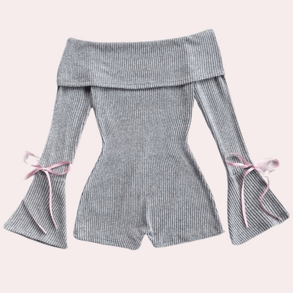 Autumn - Off-shoulder geribde gebreide romper