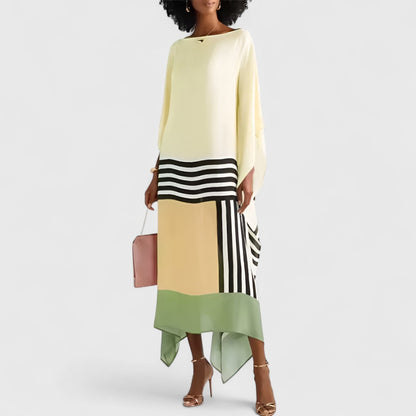Ralina - Vloeiende damesjurk met asymmetrische zoom en kaftan-snit