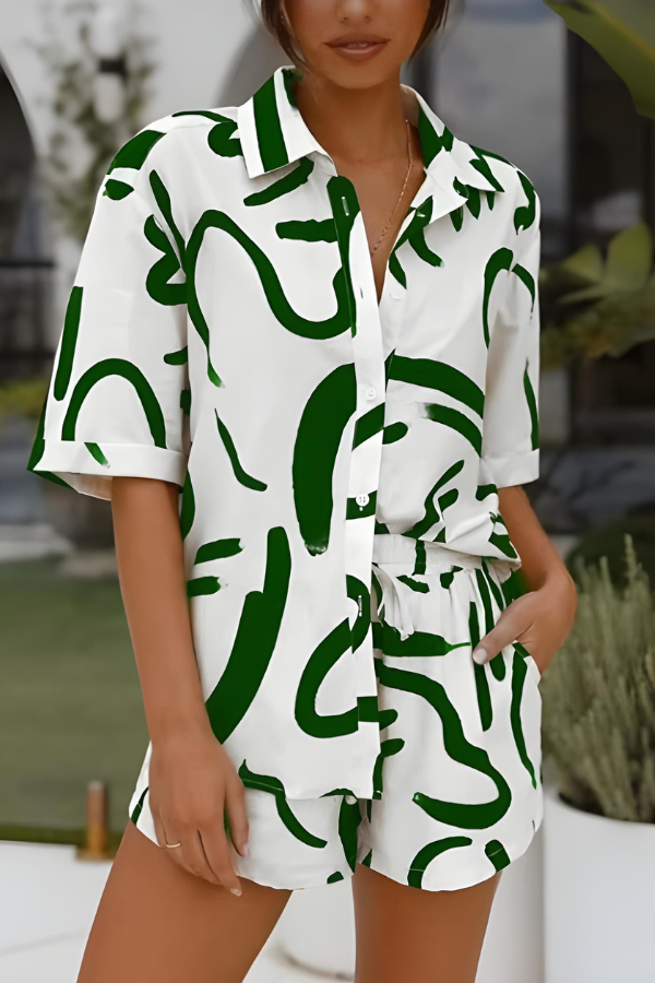 Ornella - Tweedelige dames set met losvallende blouse en shorts