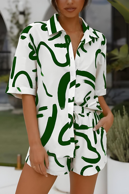 Ornella - Tweedelige dames set met losvallende blouse en shorts