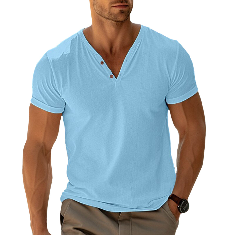 Amaury - Heren t-shirt met v-hals en knoopdetail