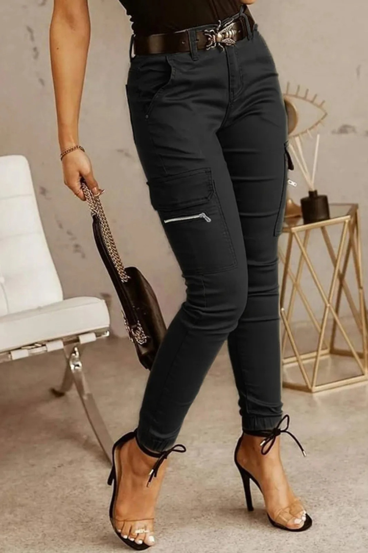 Samuela - Dames cargobroek met high waist en tapered fit