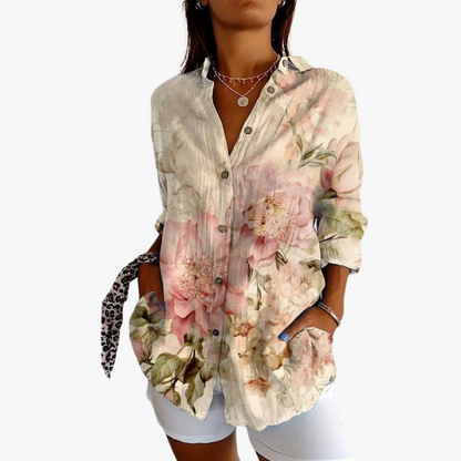 Lucetta - Losvallende damesblouse met print en knoopsluiting