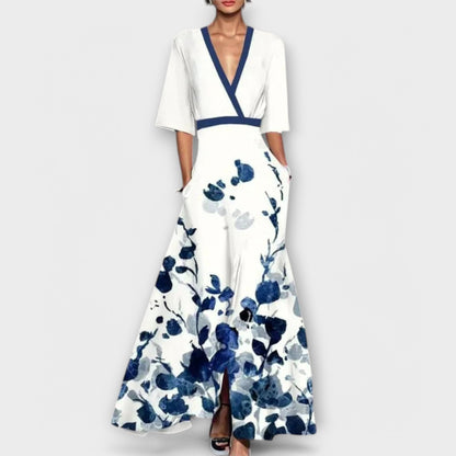 Lorenza - Maxi damesjurk met overslag en 3/4 mouwen