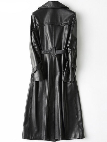 Raven Leathers - Lange lederen trenchcoat hoge kraag dames