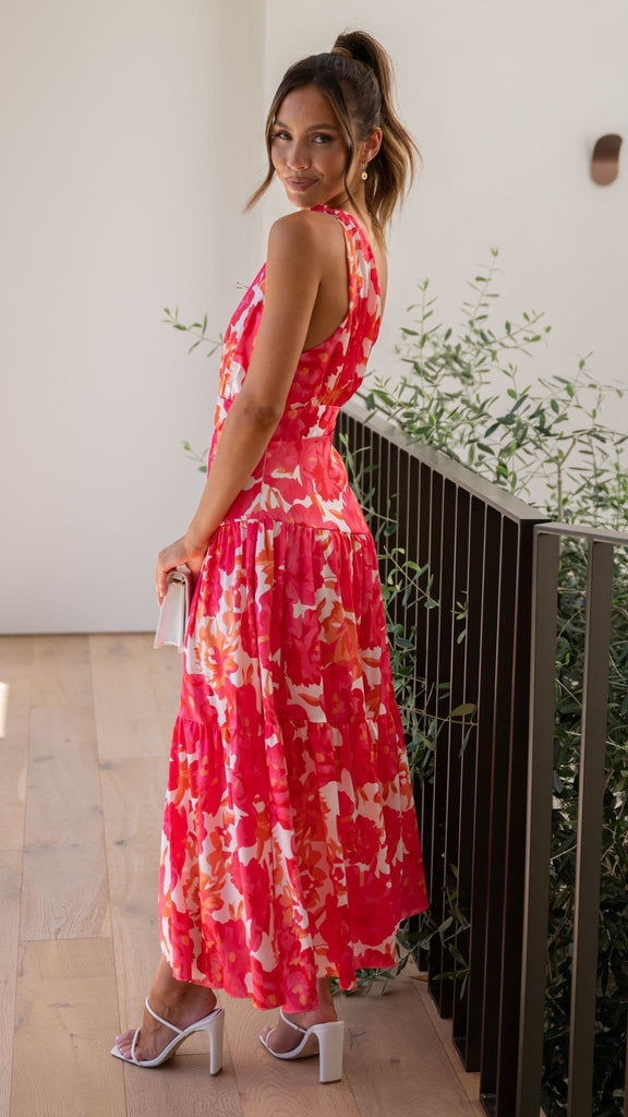 Megan - Dames midi-jurk met asymmetrische halslijn en speelse print