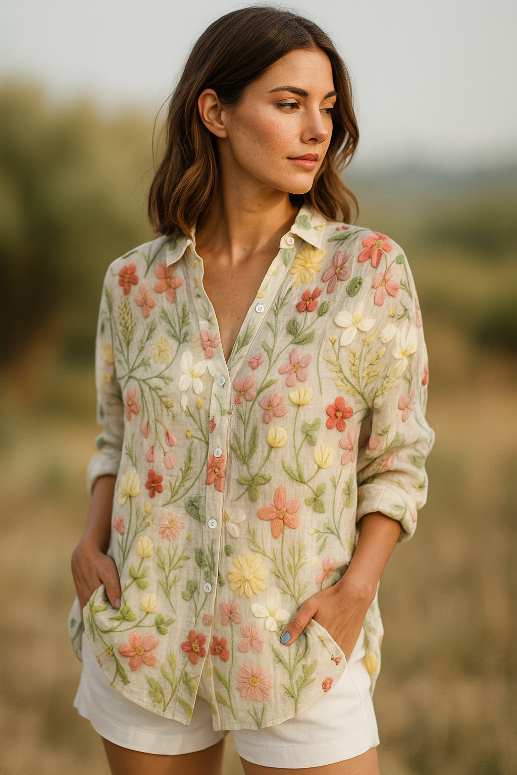 Lucetta - Losvallende damesblouse met print en knoopsluiting