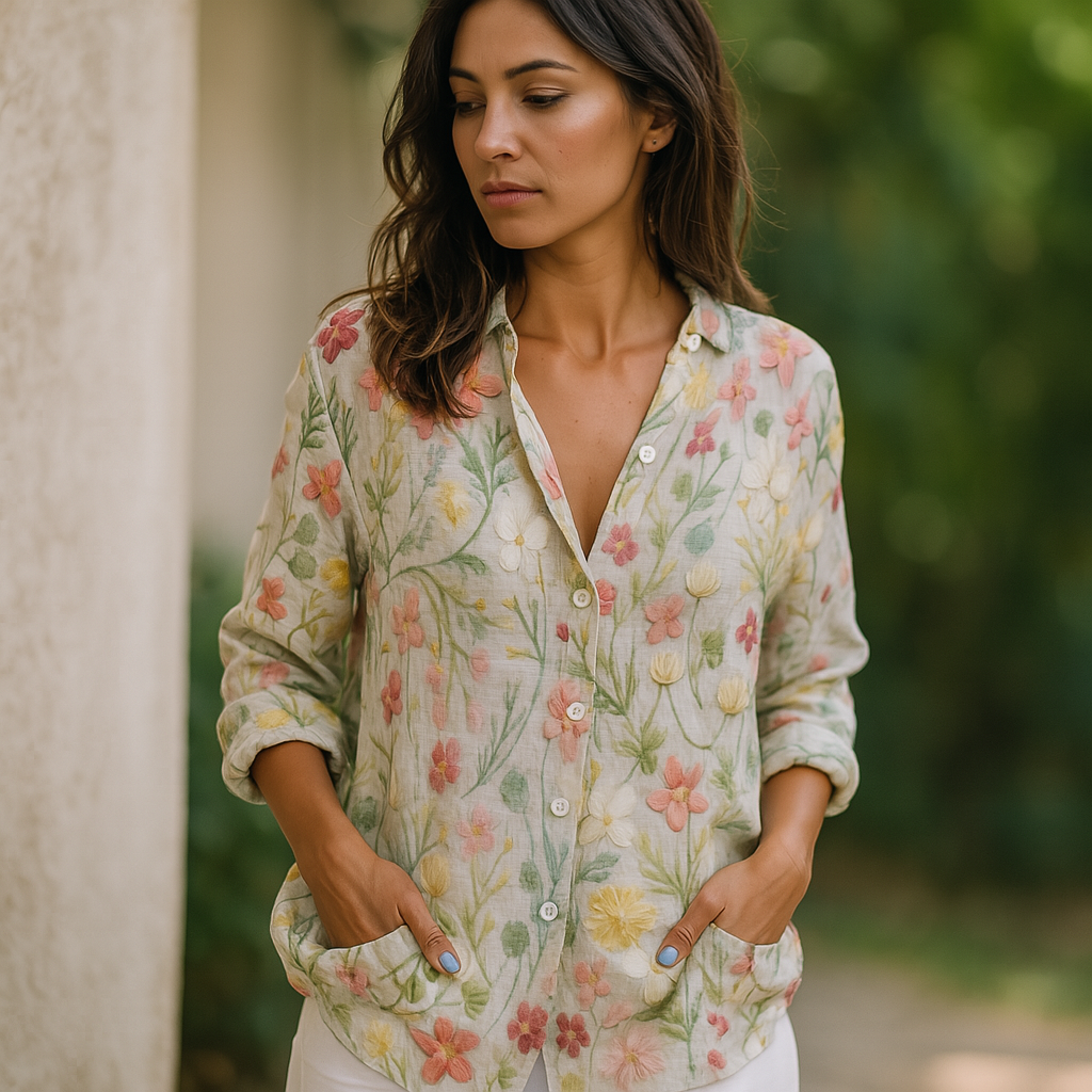 Lucetta - Losvallende damesblouse met print en knoopsluiting