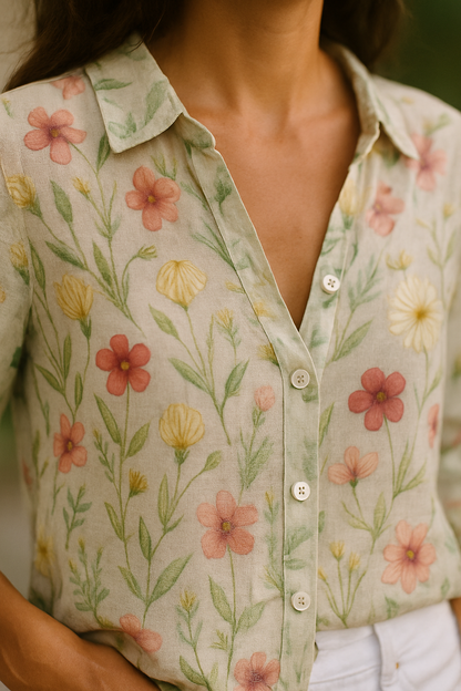 Lucetta - Losvallende damesblouse met print en knoopsluiting