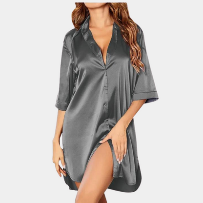Satijnen Pyjama Nachthemd met Knoopsluiting