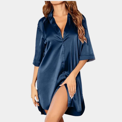 Satijnen Pyjama Nachthemd met Knoopsluiting