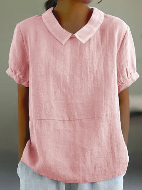 Celandine - Dames blouse met korte mouwen en ronde kraag