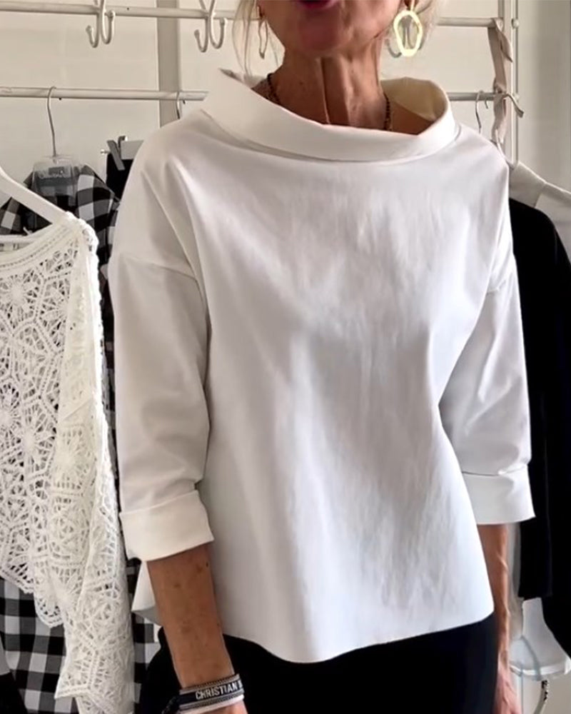 Tereza - Dames top met opstaande kraag en driekwart mouw