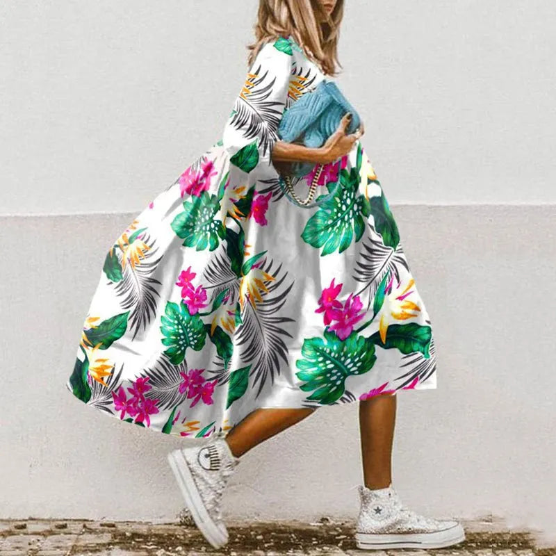 Margarita - Wijde dames midi-jurk met ballonmouwen