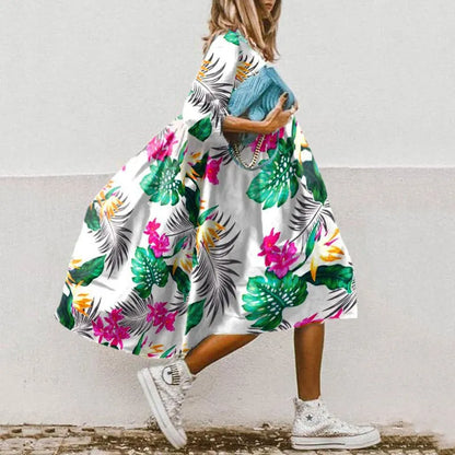 Margarita - Wijde dames midi-jurk met ballonmouwen