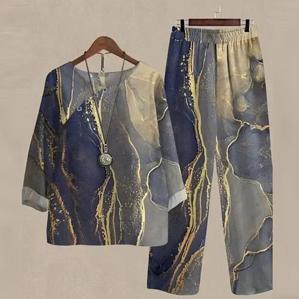 Elzbieta - Dames set met bloemige top en rechte broek