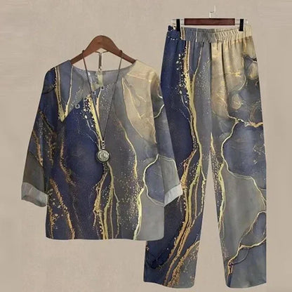Elzbieta - Dames set met bloemige top en rechte broek