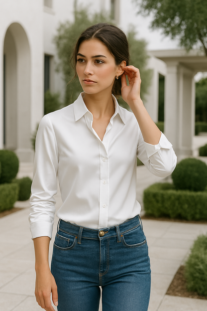 Marixa | Dameshemd met luxe satijnen lange mouwen