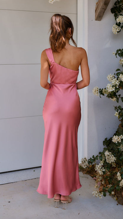 Lumen - Asymmetrische maxi damesjurk met strik op één schouder