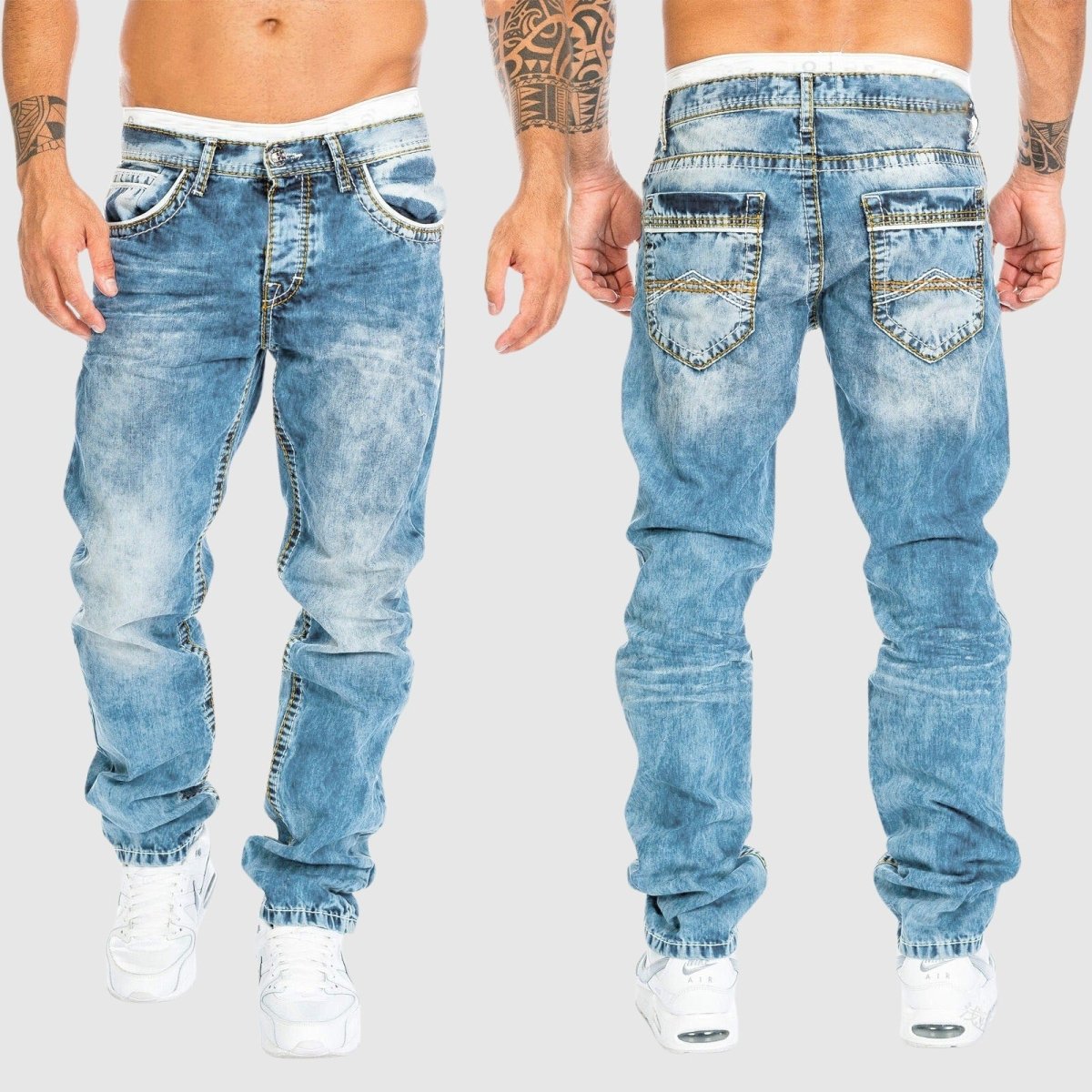 Dunstan - Gebleekte denim herenjeans met rechte pasvorm