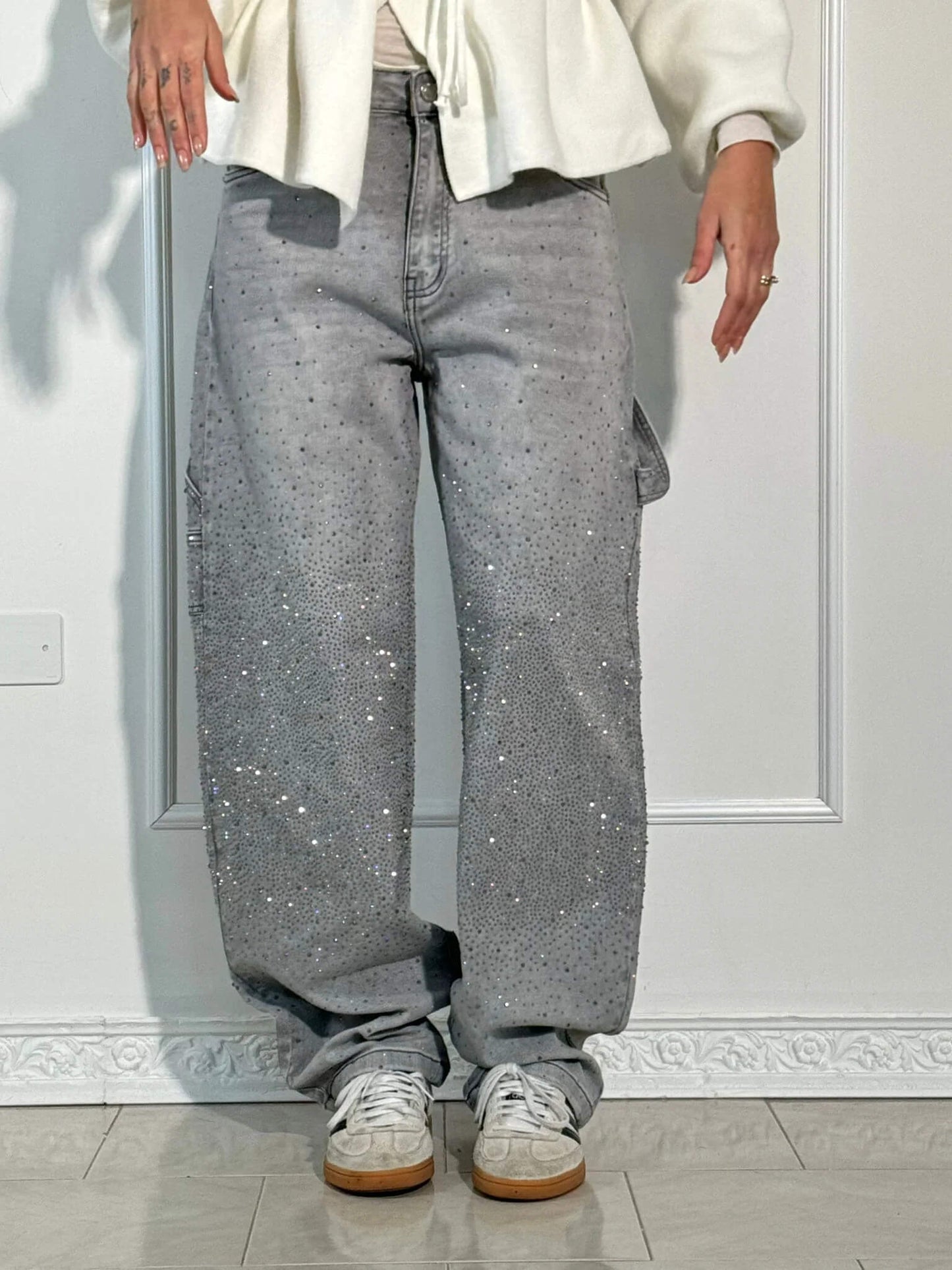 Thessa - Glanzende wide-leg damesjeans met relaxte fit