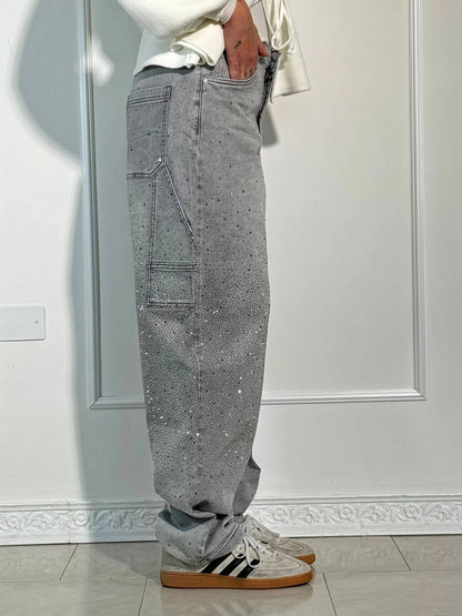 Thessa - Glanzende wide-leg damesjeans met relaxte fit