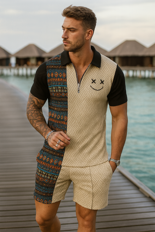 Nicholas - Heren set met etnische print en smiley detail
