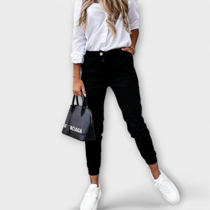 Sina - Hoge taille tapered damesbroek met elastische enkels