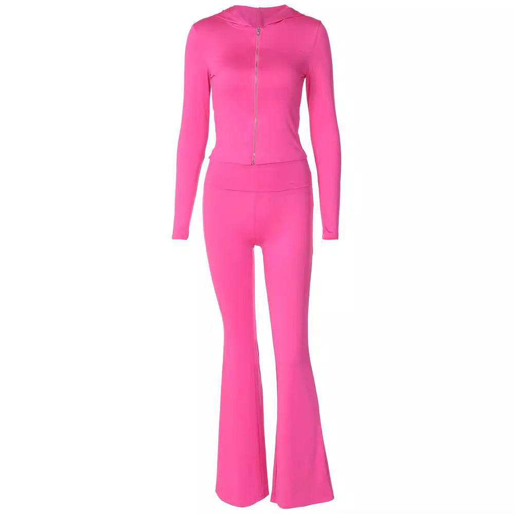 Nicolina - Tweedelig dames loungepak met flared broek en cropvest