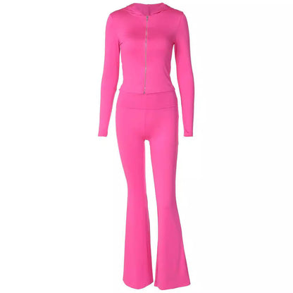 Nicolina - Tweedelig dames loungepak met flared broek en cropvest