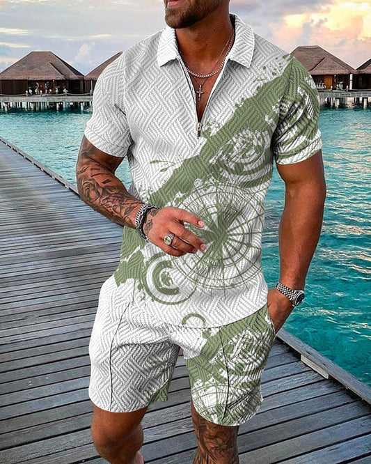 Arne - Heren set met abstracte print en diagonale accenten