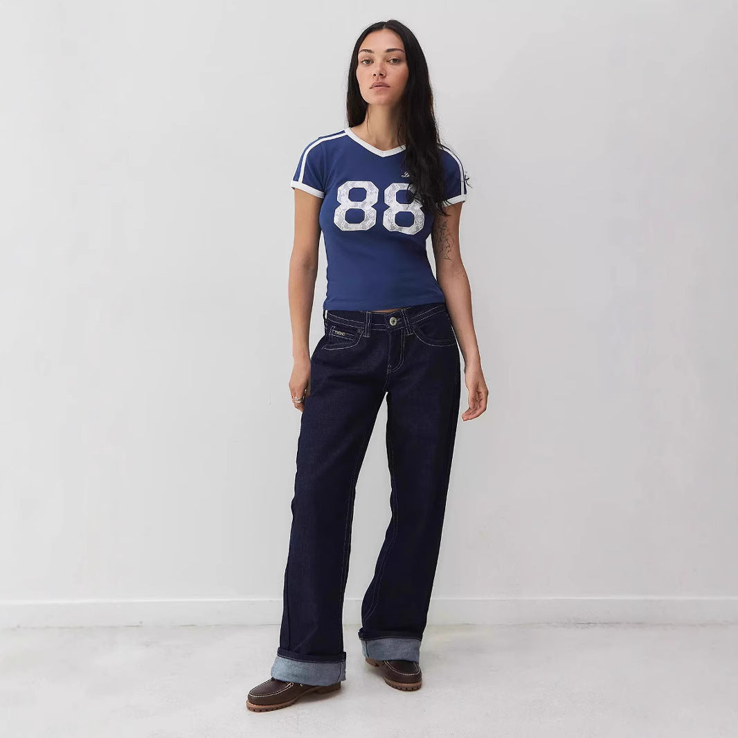 Prisca - Vintage cropped dames top met sportieve v-hals
