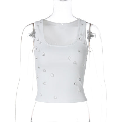 Nazzarena - Dames tanktop met vierkante hals en siersteentjes