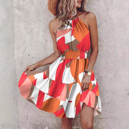 Eva - Halterjurk met gelaagde rok en elastische taille