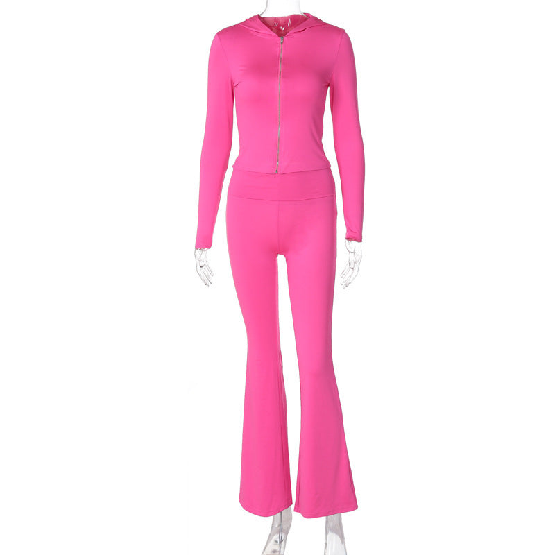 Nicolina - Tweedelig dames loungepak met flared broek en cropvest