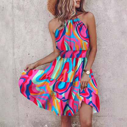 Eva - Halterjurk met gelaagde rok en elastische taille