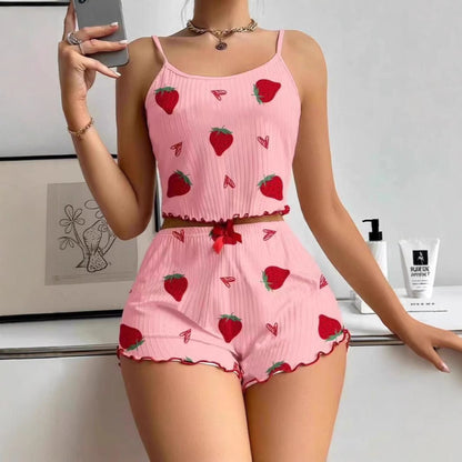 Tabea - Dames cropped pyjamaset met spaghettibandjes en short