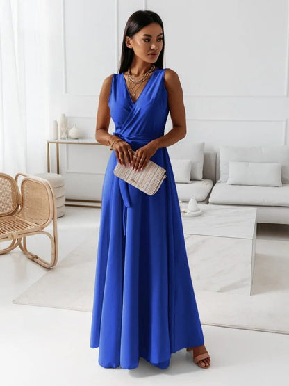 Yasmina - Wrap sleeveless maxi dress with v-neck