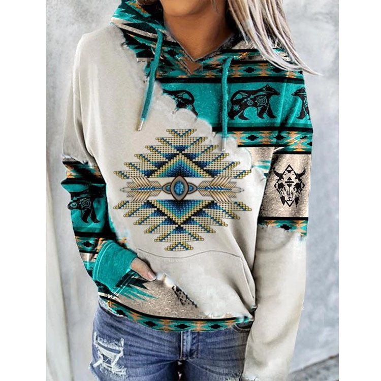 Sonya - Aztec print hoodie met trekkoord