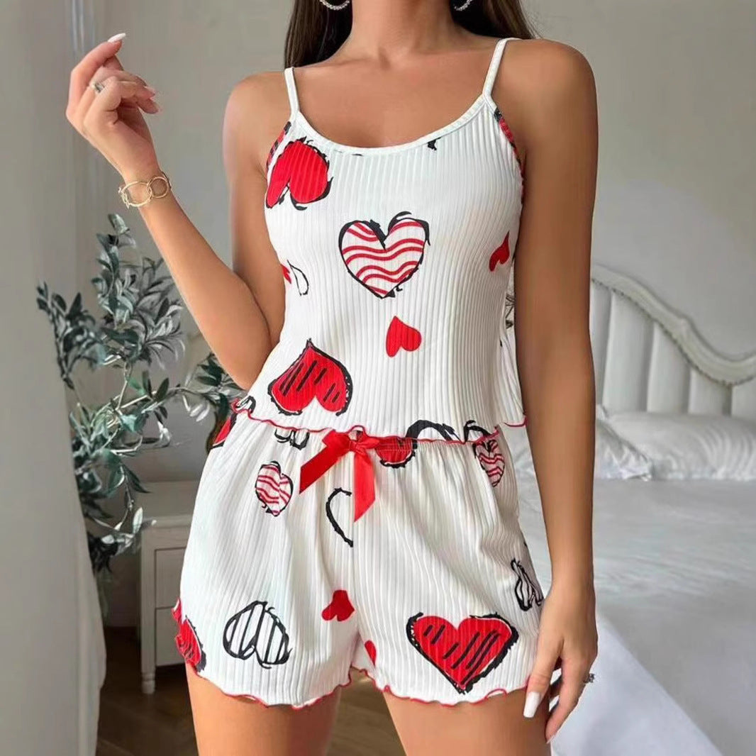 Tabea - Dames cropped pyjamaset met spaghettibandjes en short