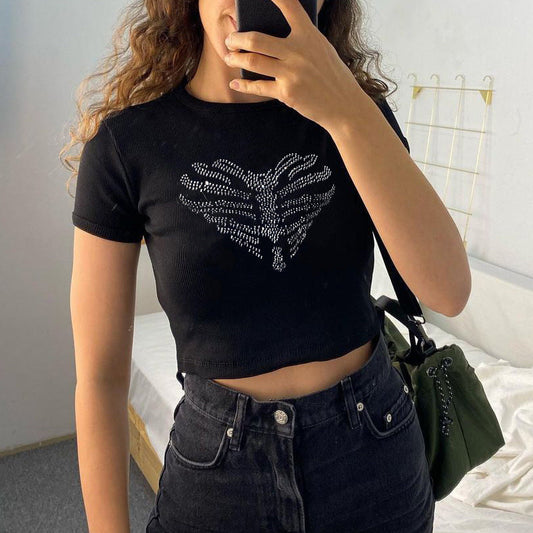 Felicitas - Dames crop top met strass ribcage detail