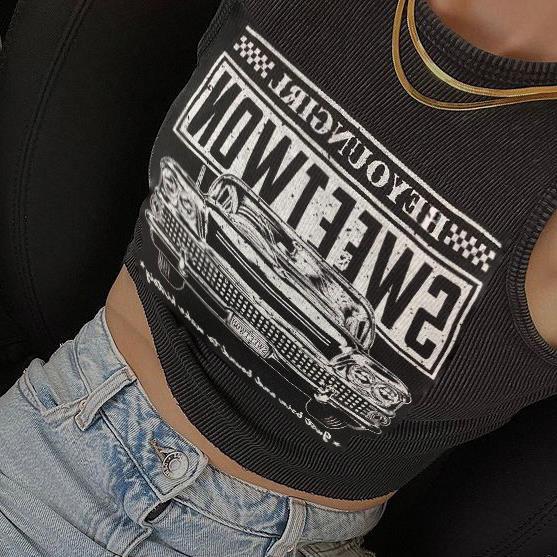 Fausta - Cropped racerback top met retro print voor dames