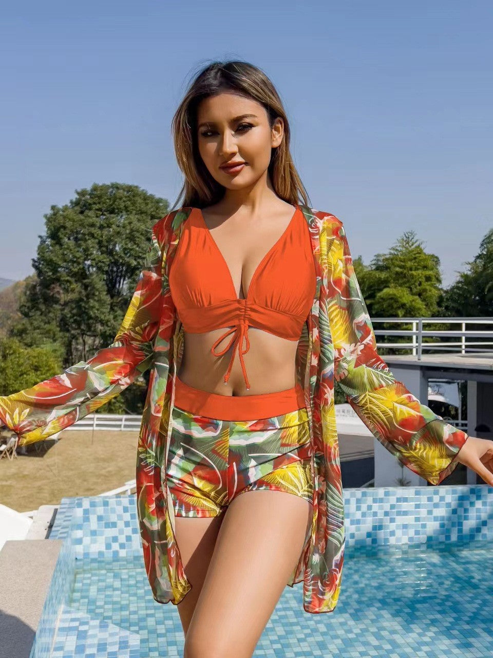 Sybille - Dames 3-delige zwemset met top, short en cover-up