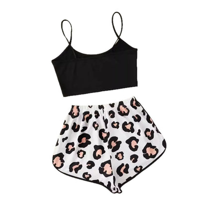 Sibylle - Dames loungepyjamaset met crop top en elastische short