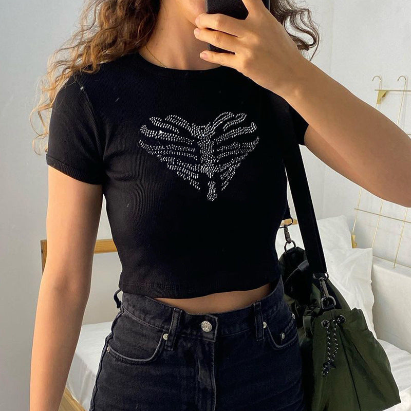 Felicitas - Dames crop top met strass ribcage detail