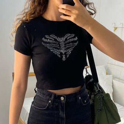 Felicitas - Dames crop top met strass ribcage detail